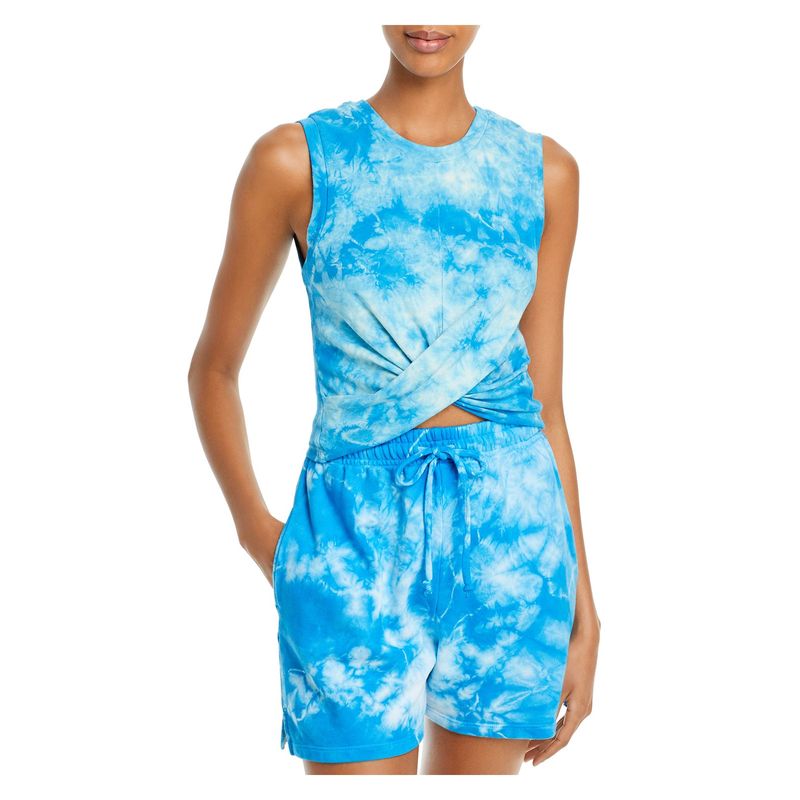 Year Of Ours Womens Blue Twist Front Tie Dye Sleeveless Crew Neck Tank Top M